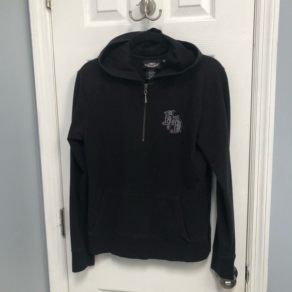 Harley-Davidson Tops - Harley Davidson Womens Medium 1/4 Zip Sweatshirt Hoodie Black Long Sleeve biker